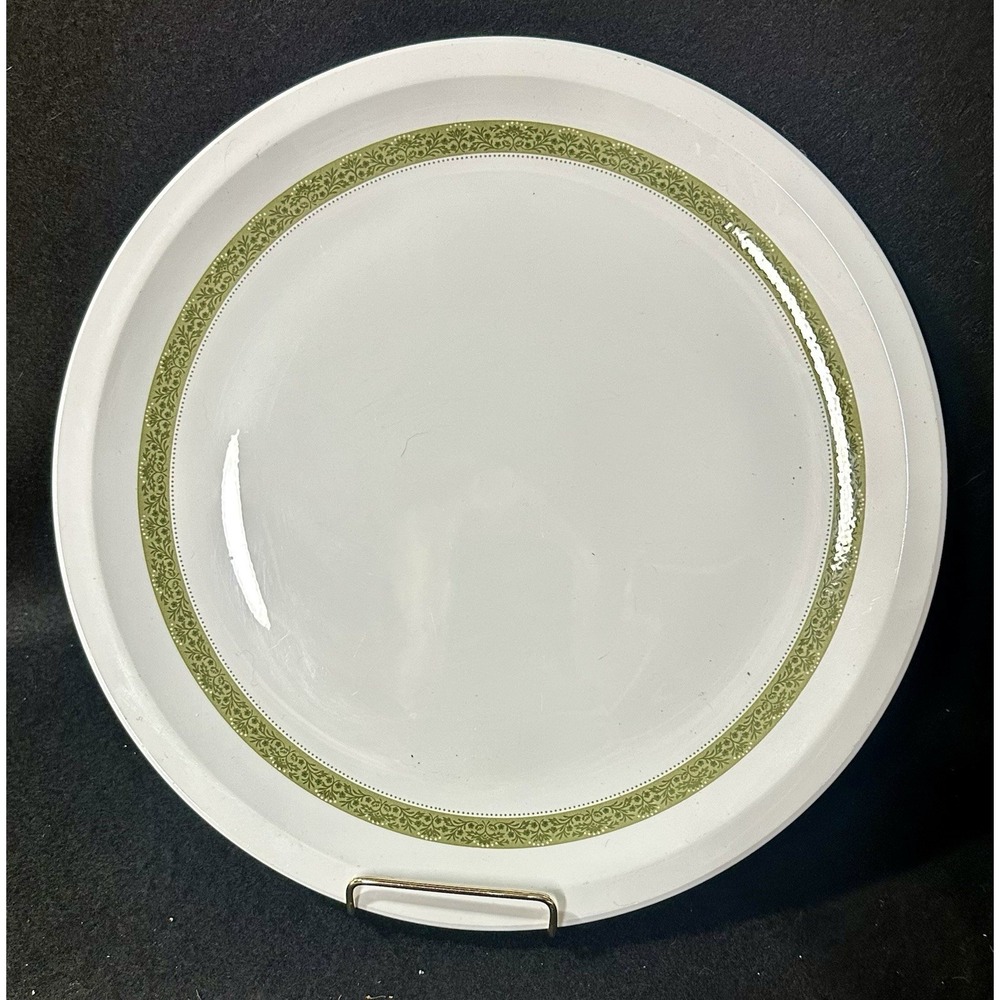 CORNING Centura White GREEN 12" Dinner Plate Pyroceram Rare Size VTG